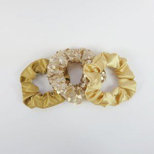 Gold Scrunchies - Set of 3 - Upcycled - Sequins